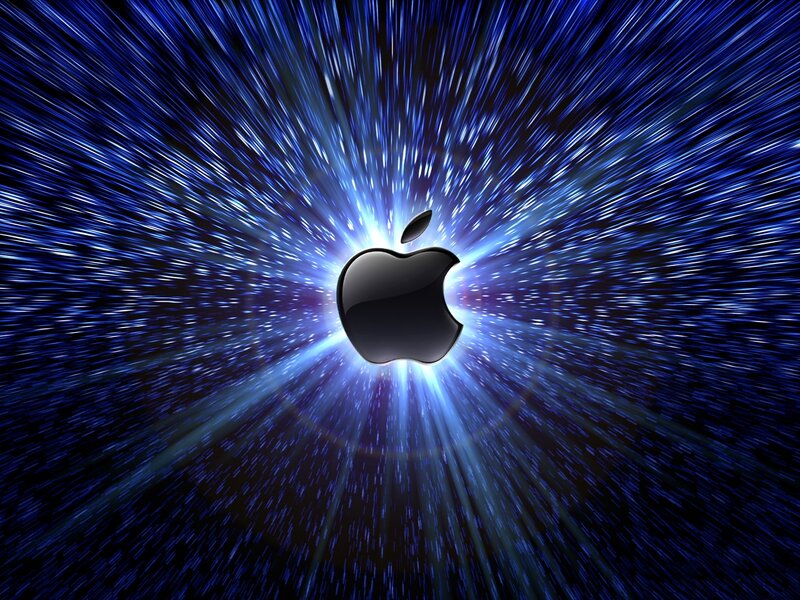 Apple Logo with Light Rays — Blue, Dramatic