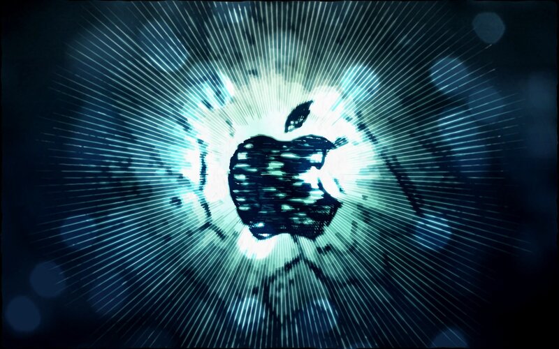 Apple Logo with Light Rays — Blue