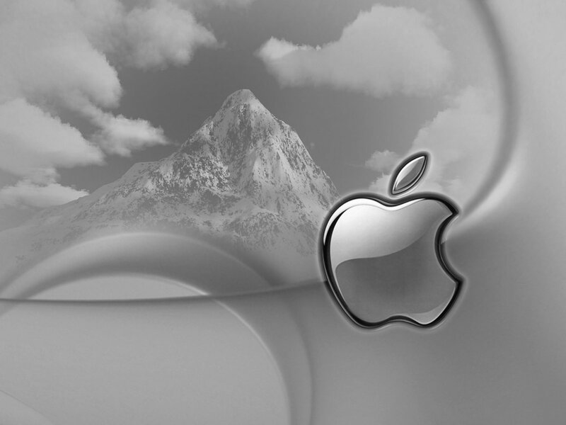 Apple logo with mountain background
