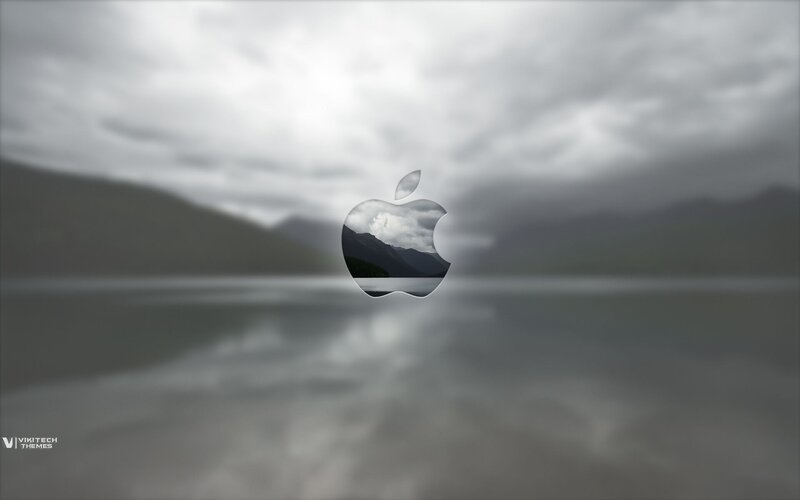 Apple logo with mountain reflection