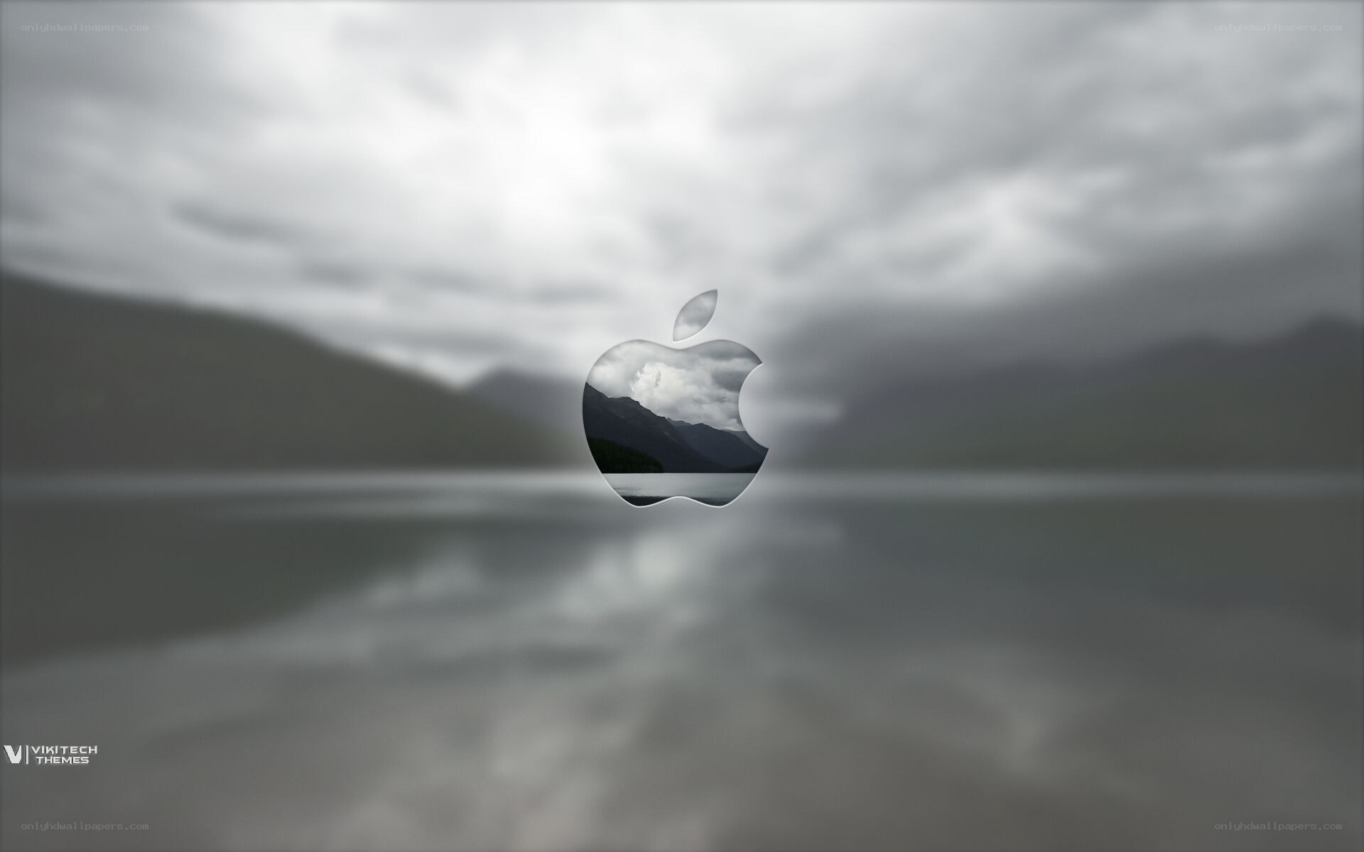 Apple logo with mountain reflection
