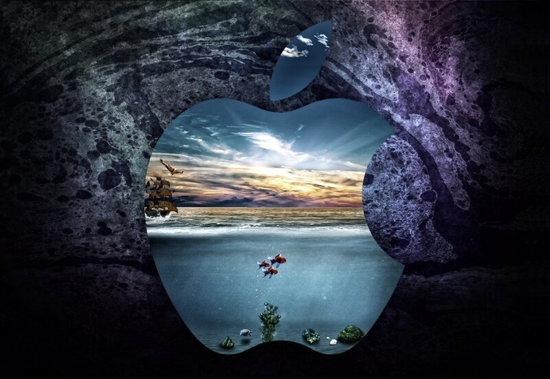 Apple Logo with Ocean Scene