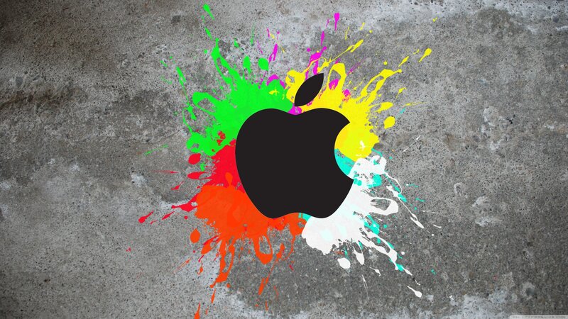 Apple Logo with Paint Splatter — Black, Vibrant, Digital Art, Paint Splatter, Concrete Surface