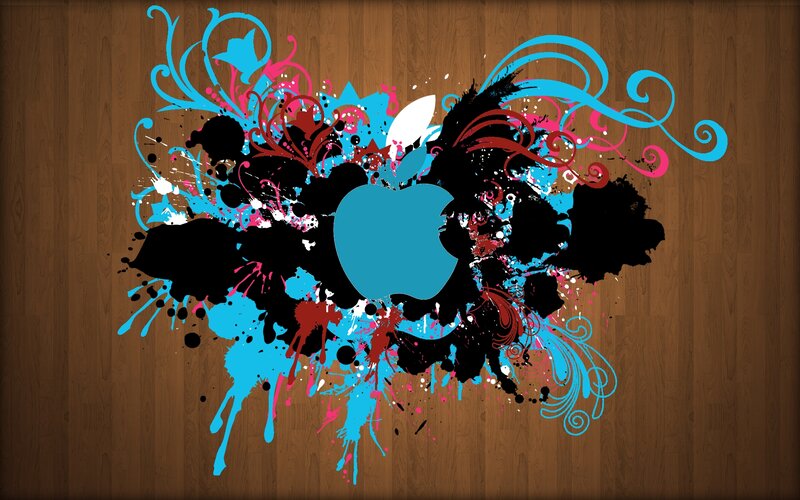Apple Logo with Paint Splatters — Blue