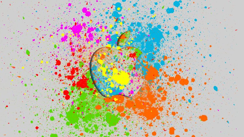 Apple Logo with Paint Splatters — Blue, Vibrant