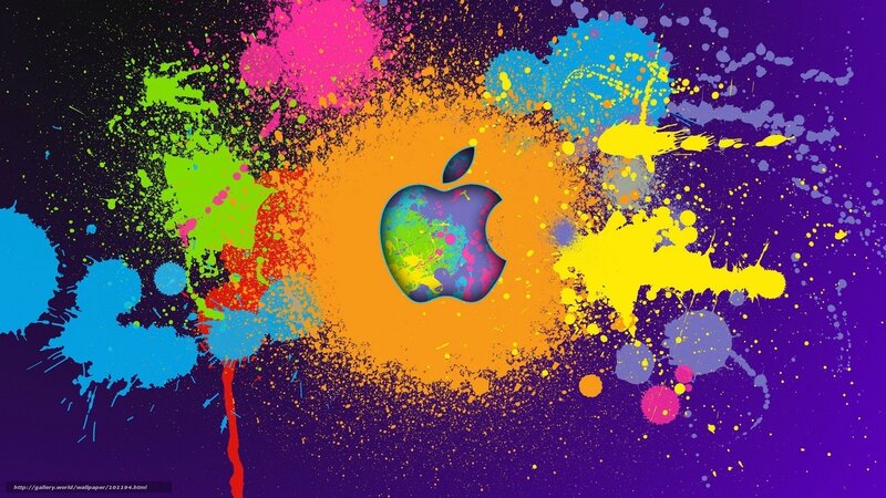 Apple Logo with Paint Splatters — Purple, Vibrant, Energetic, Digital Art