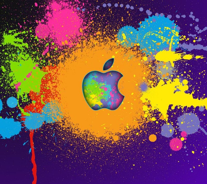 Apple Logo with Paint Splatters — Purple, Vibrant, Energetic