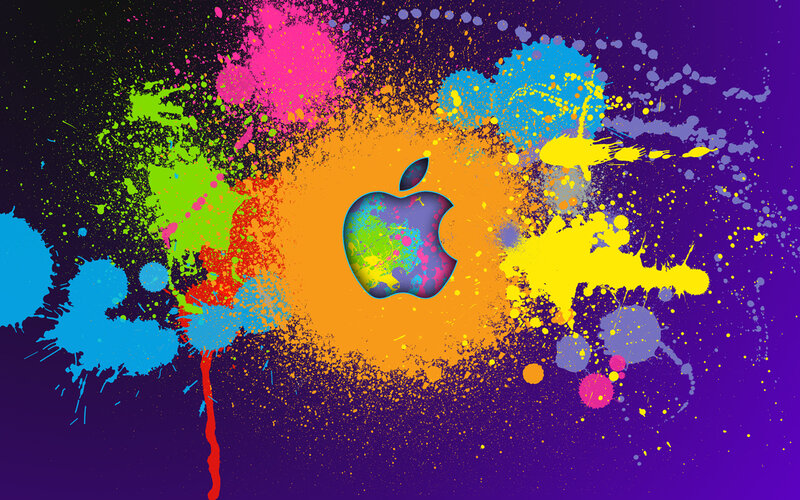 Apple Logo with Paint Splatters — Purple, Vibrant