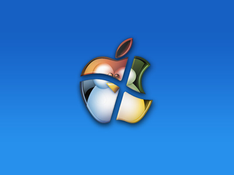 Apple logo with penguin and other icons