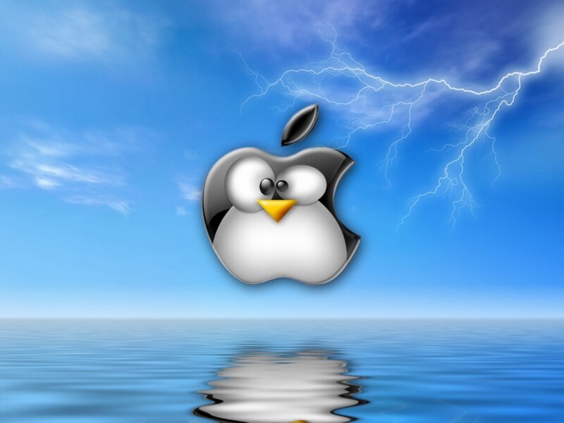 Apple logo with penguin