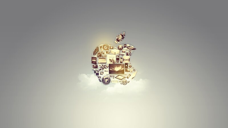 Apple logo with product collage