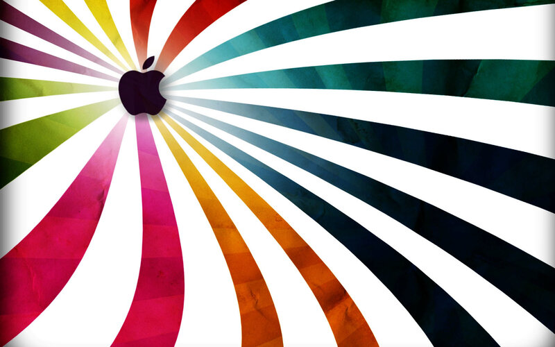 Apple Logo with Rainbow Rays — White