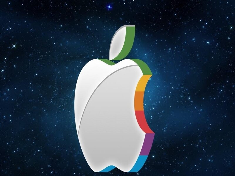 Apple Logo with Rainbow Stripe — White