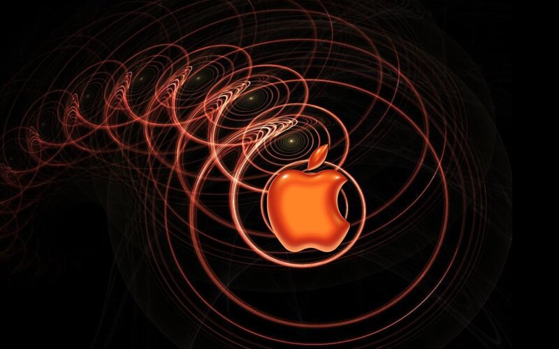 Apple logo with red light trails