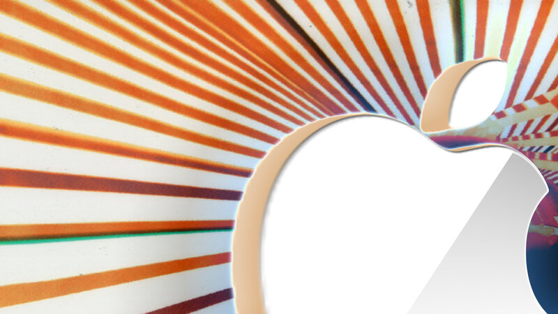 Apple logo with striped background