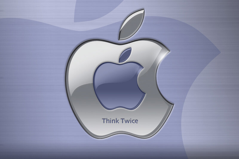 Apple logo with 'Think Twice' text