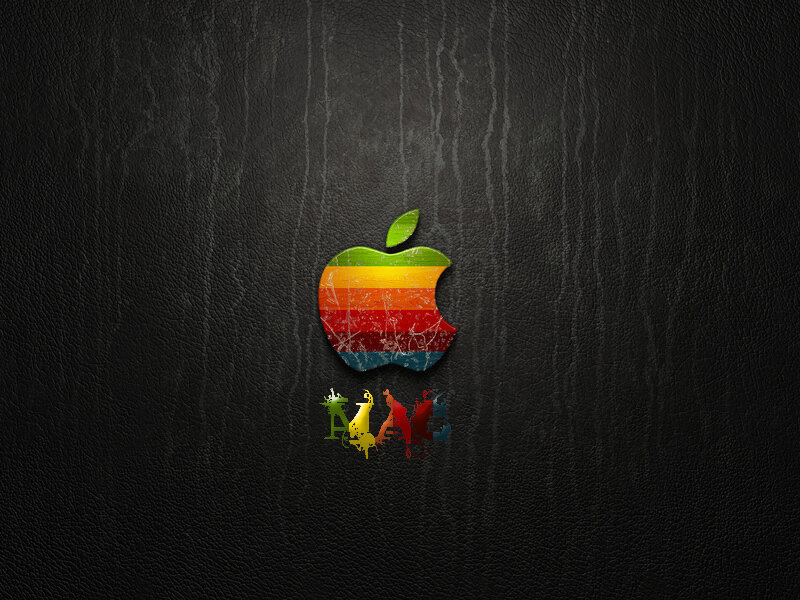 Apple Mac logo on black leather