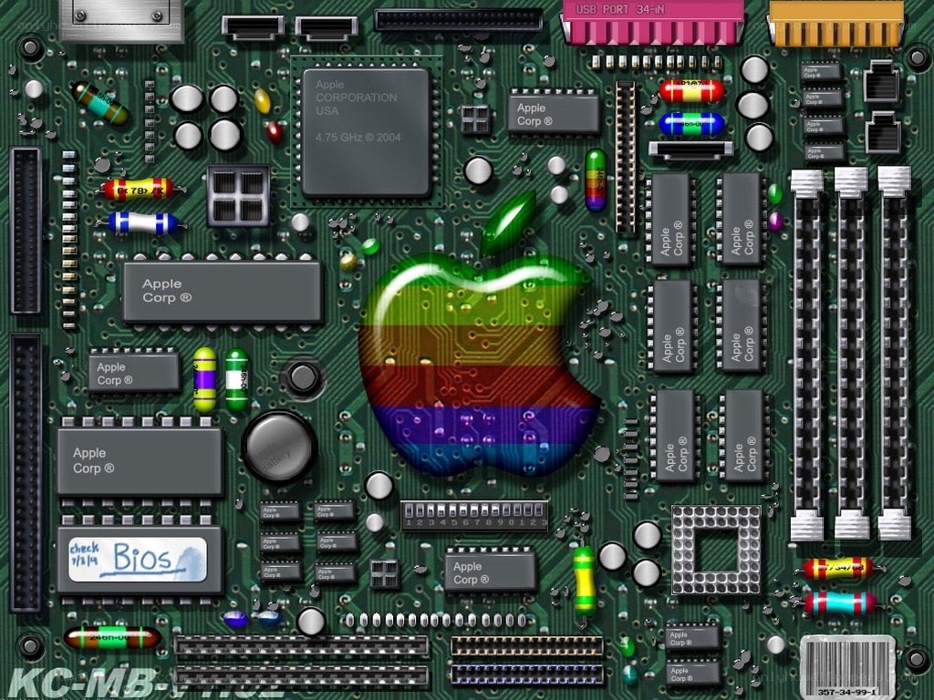 Apple motherboard with rainbow logo
