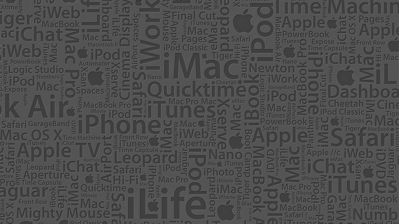 Apple Product Names Collage — Gray