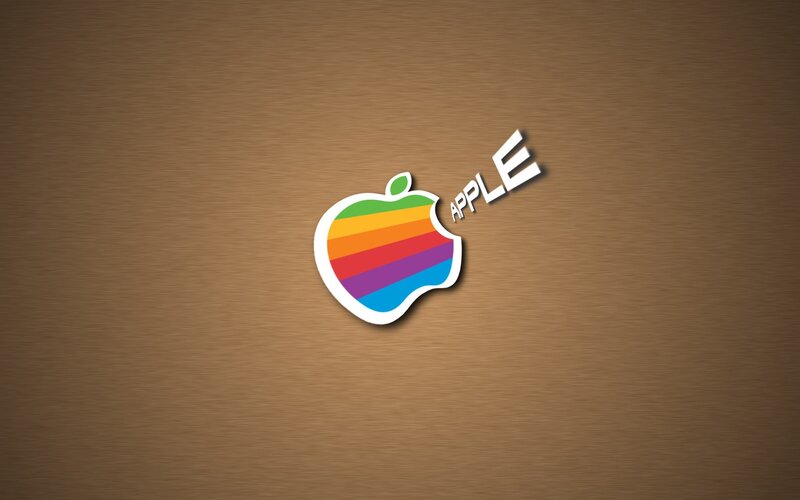 Apple rainbow logo on wood