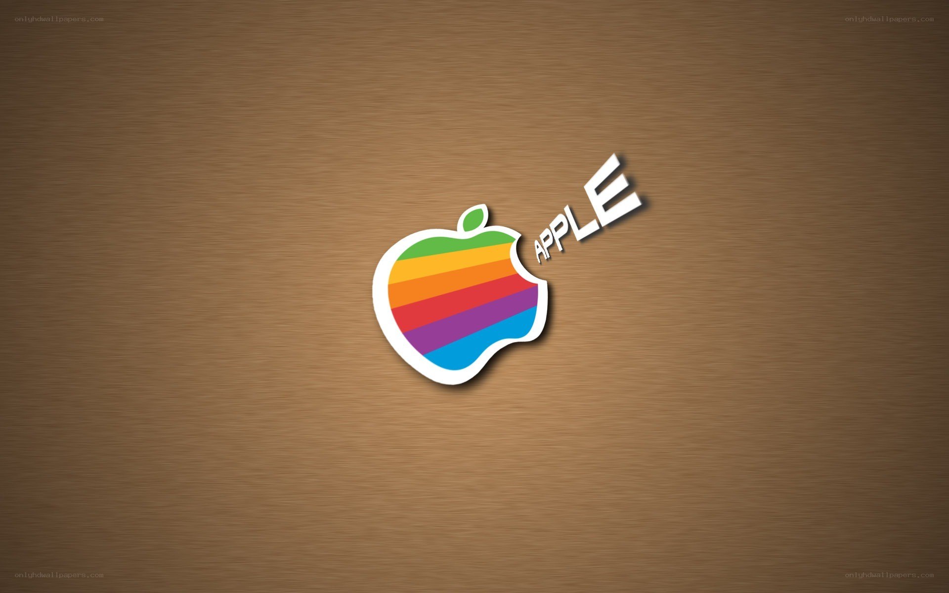 Apple rainbow logo on wood