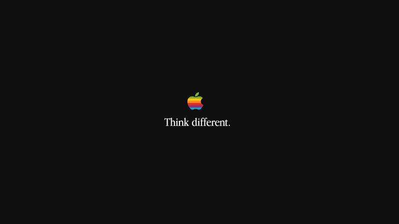 Apple rainbow logo with slogan