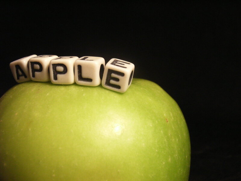 apple spelled with letter blocks