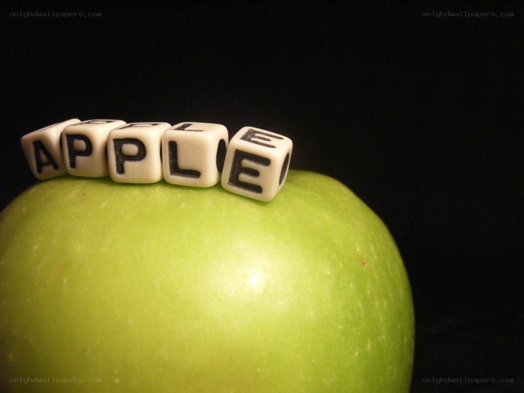 apple spelled with letter blocks