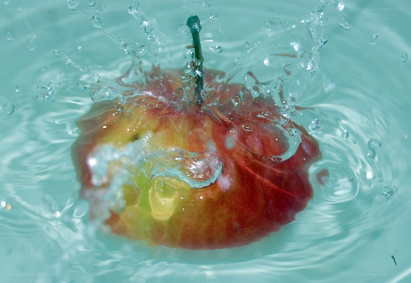 apple splashing in water
