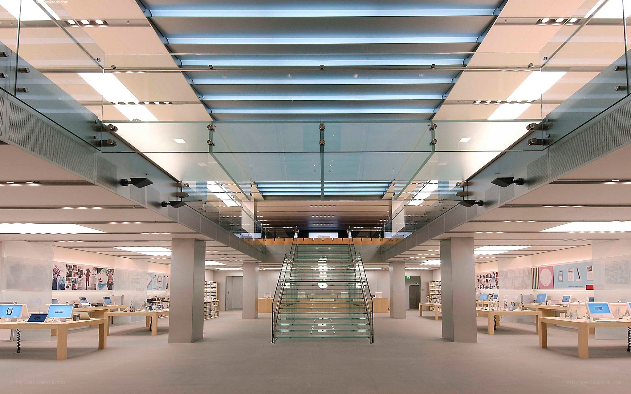 Apple Store interior with glass staircase