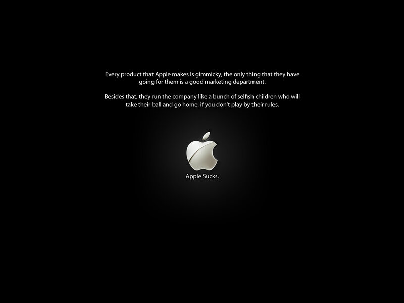 Apple Sucks text on black background