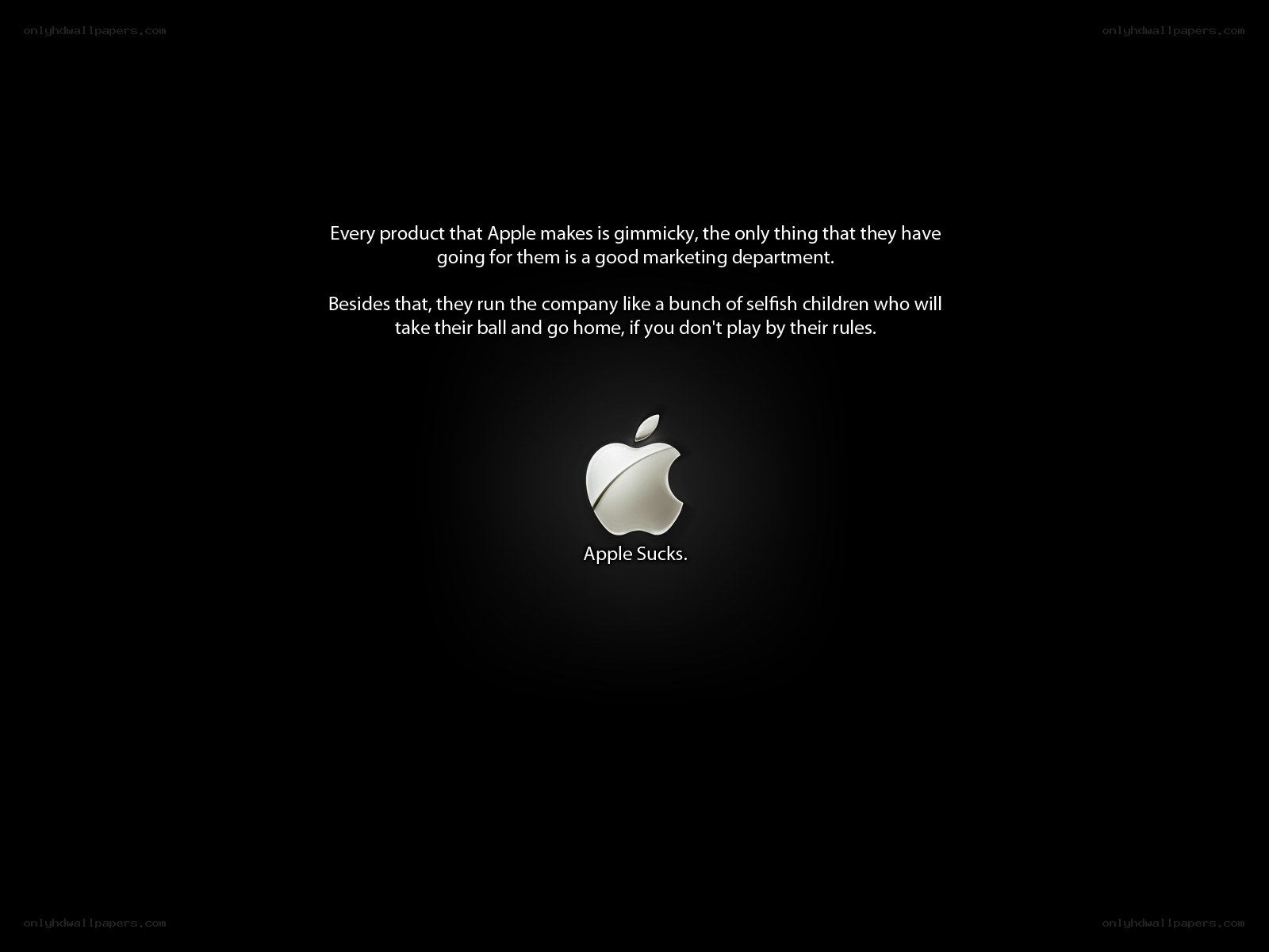 Apple Sucks text on black background
