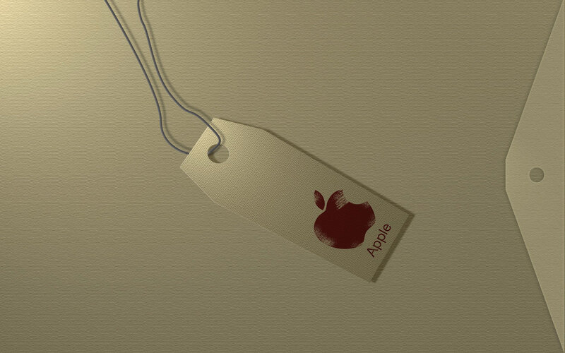 Apple tag on textured surface