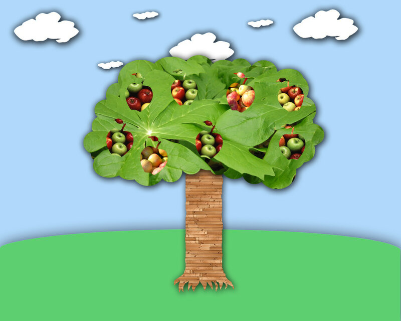 apple tree with fruit cutouts