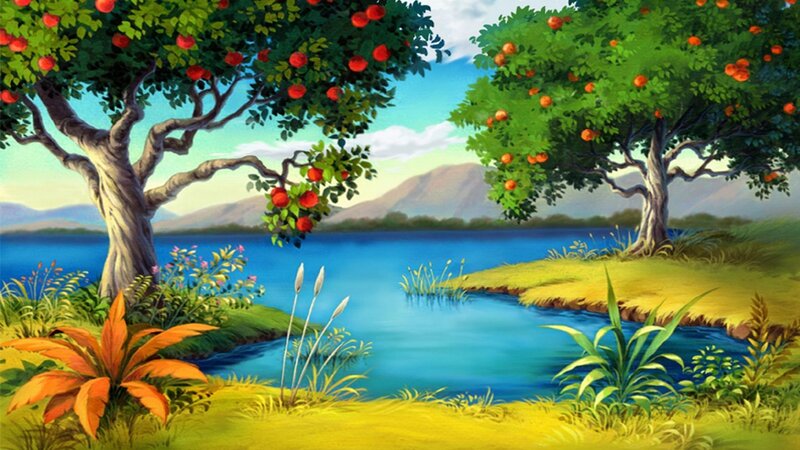 Apple Trees by Lake — Green