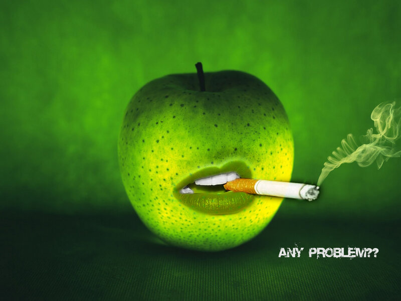 apple with cigarette