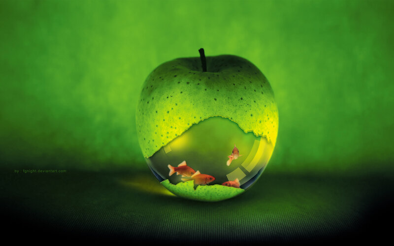 Apple with Fish Inside — Green, Surreal, Digital Art