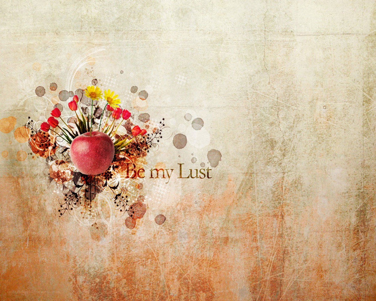 apple with flowers and text