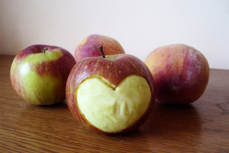 Apple with Heart Carved — Red