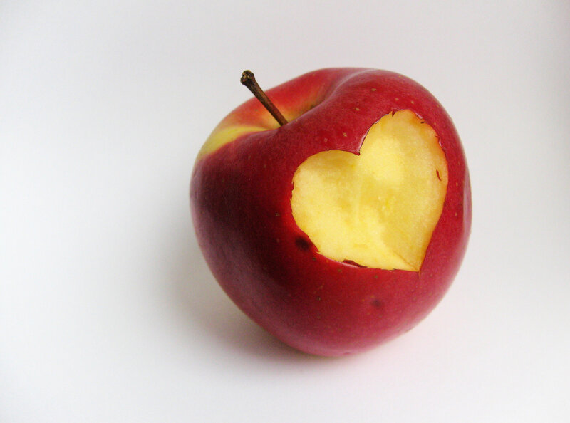 apple with heart-shaped bite