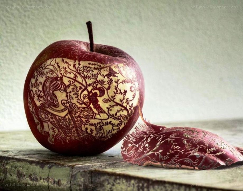 apple with intricate carving