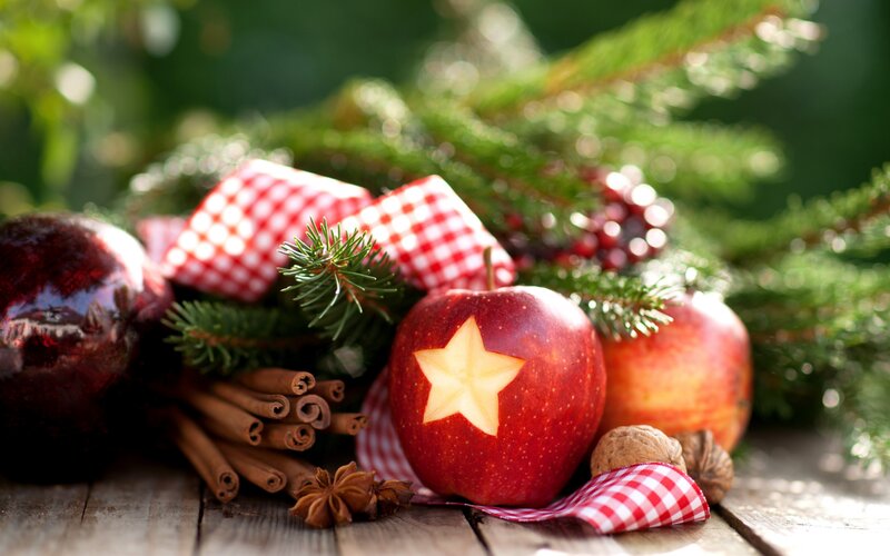 Apple with Star Carving — Red, Festive