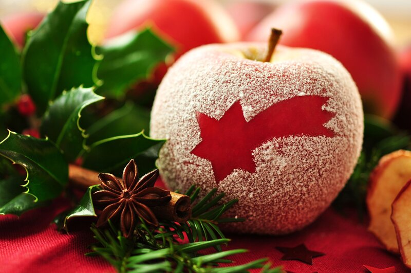 Apple with Star Carving — Red, Festive, Winter