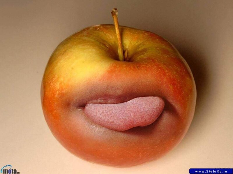 Apple with Tongue — Red, Surreal