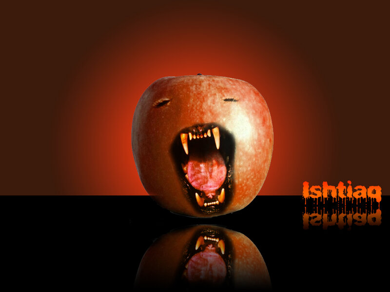 Apple with Vampire Mouth
