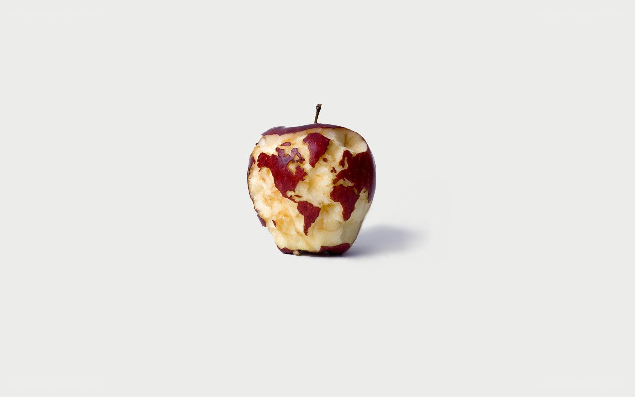 apple with world map carving