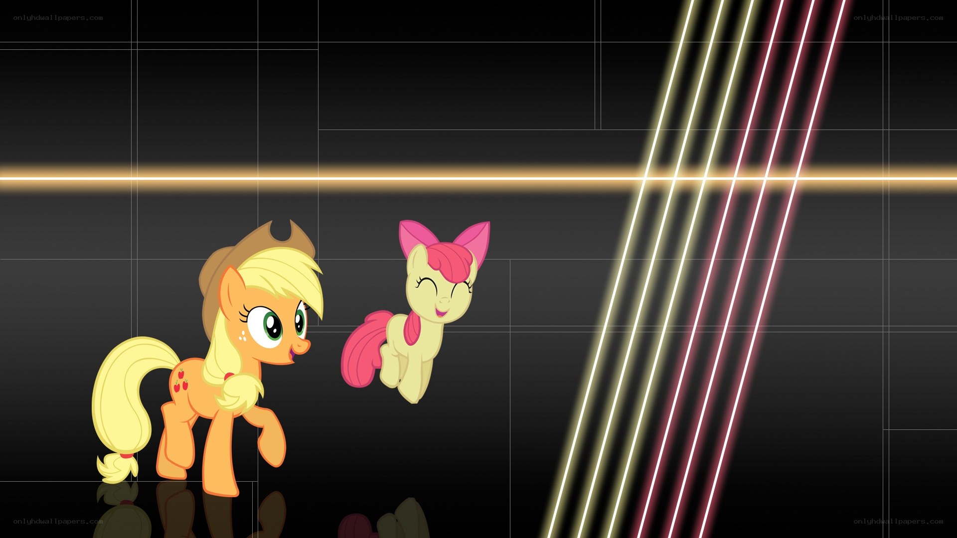 Applejack and Apple Bloom in a digital space