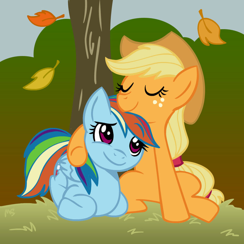 Applejack and Rainbow Dash cuddling