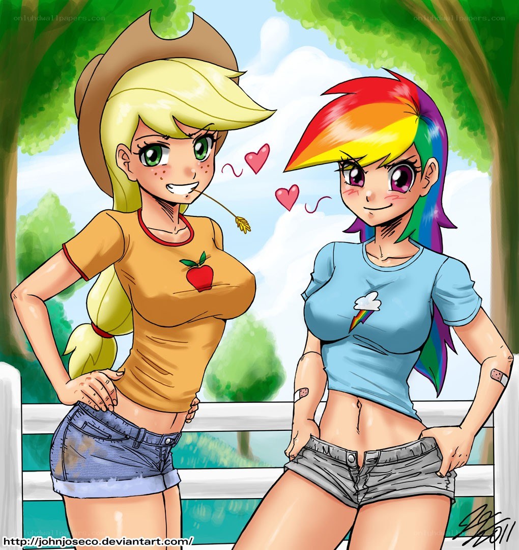 Applejack and Rainbow Dash in a park