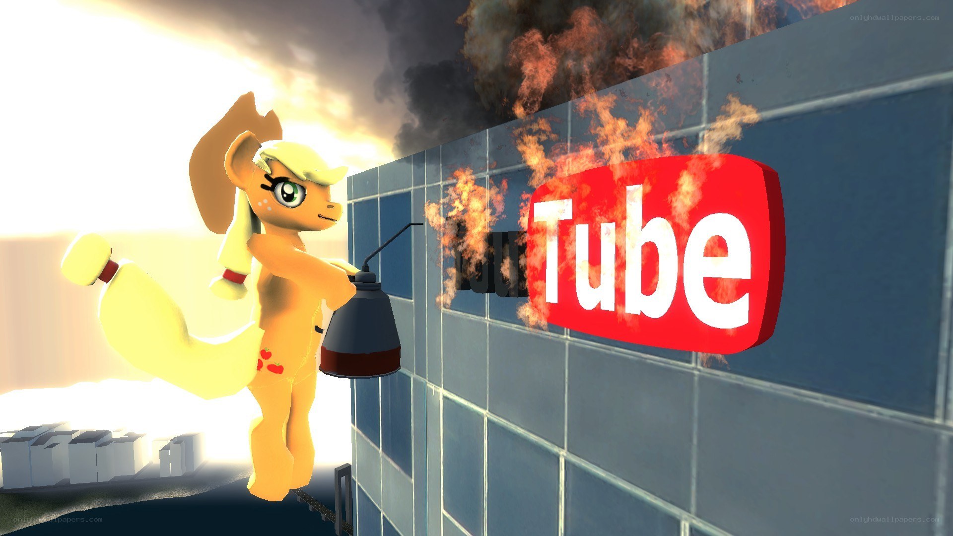 Applejack burning YouTube sign